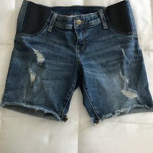 Distressed Maternity Bermuda Jean Shorts